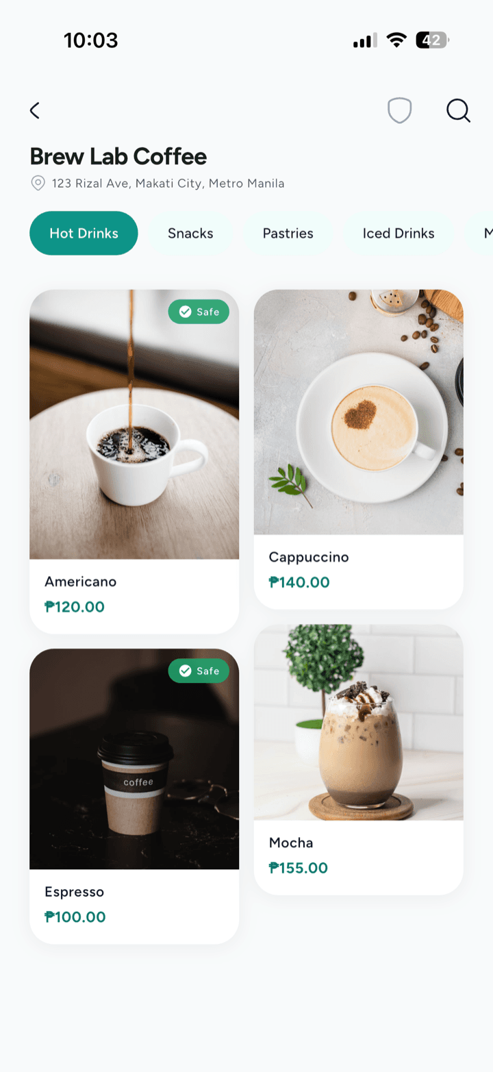 Customer app - Browse the menu