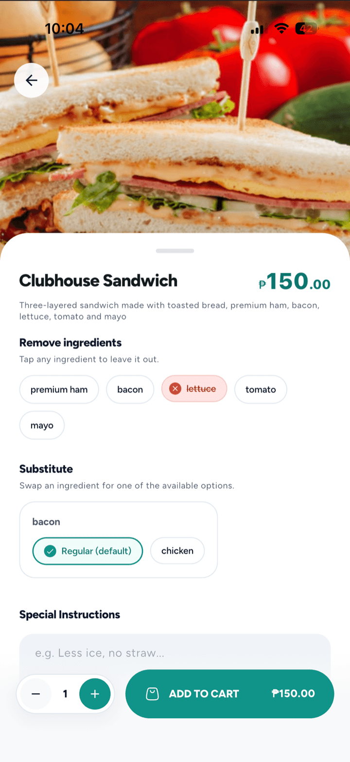 Customer app - Customize any item